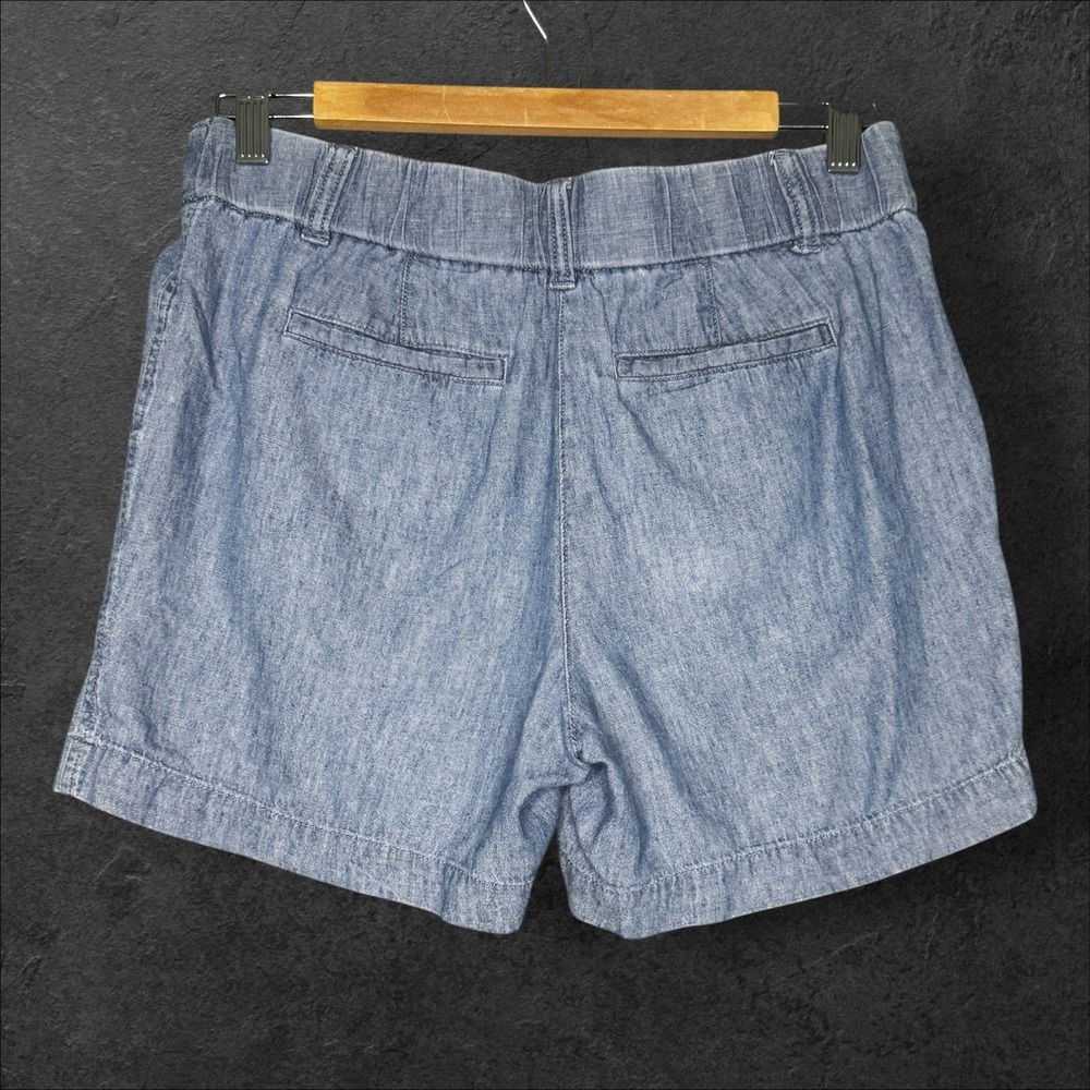 Talbots Shorts Women Size 4P 4 Petite Blue Chambray Elastic Back Pocket 5" Ins - Picture 2 of 4